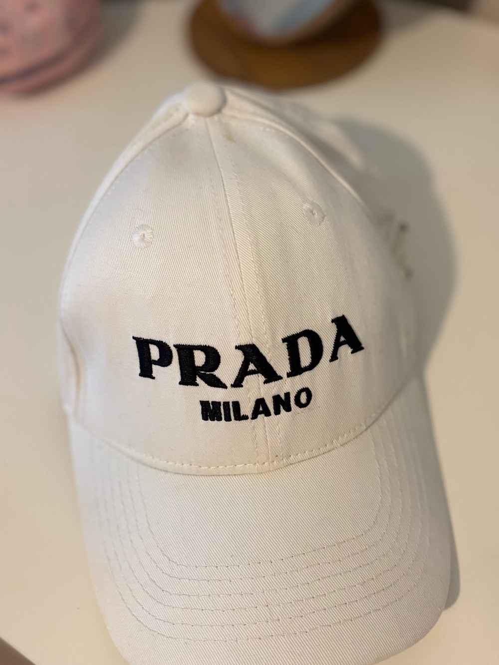 Prada White Baseball Cap with Black Logo